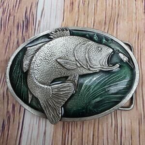 Vintage 1977 Bergamot Brass Works Bass Fish Belt Buckle Made In USA Fishing Gift